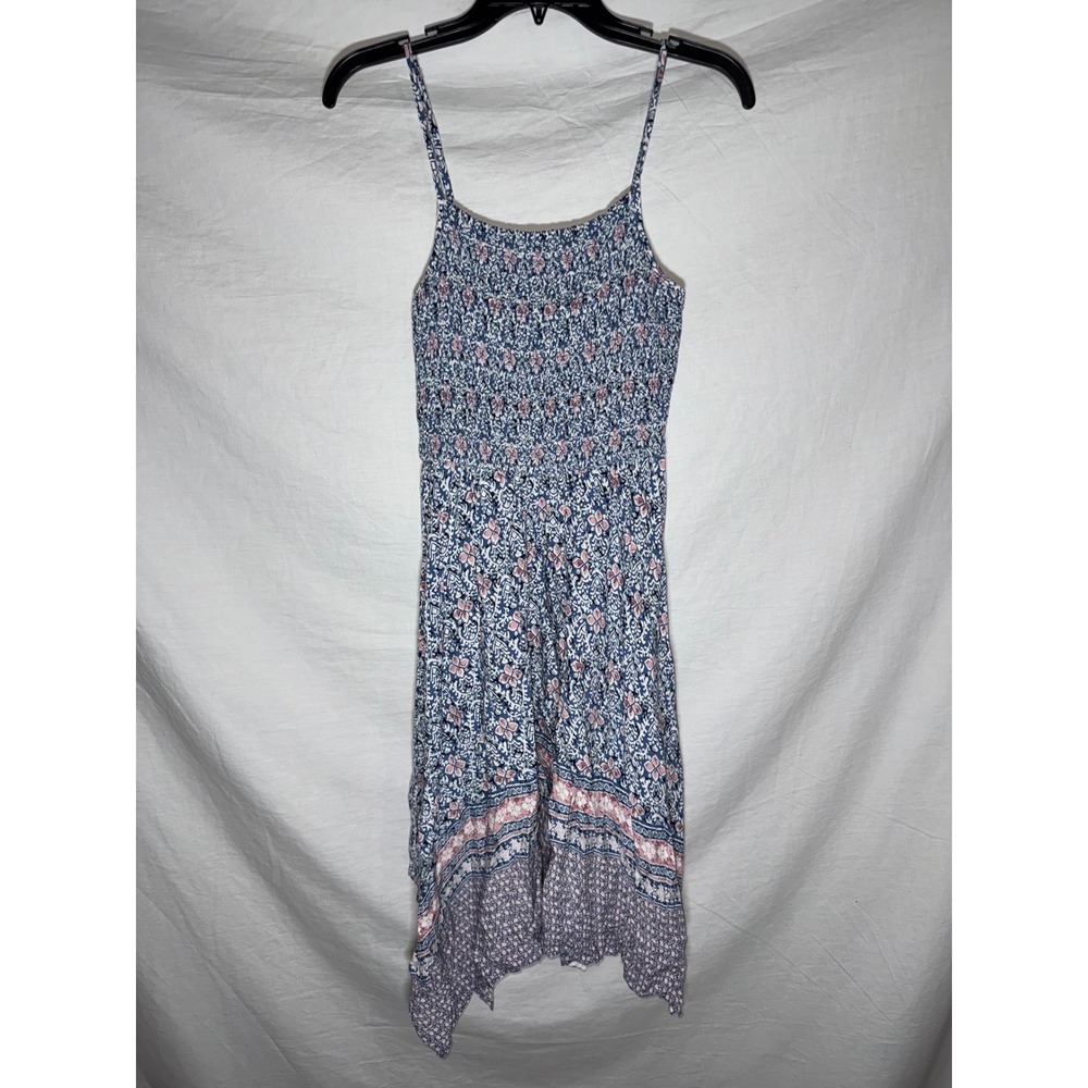 Boho Chic‎ Floral Paisley Handkerchief Hem Midi Dress Blue Pink Womens Small